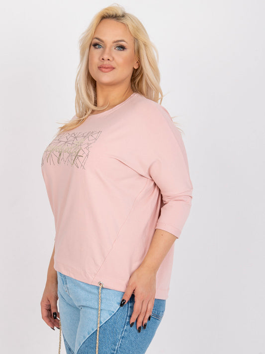 Brudnoróżowa bawełniana bluzka plus size z okrągłym dekoltem