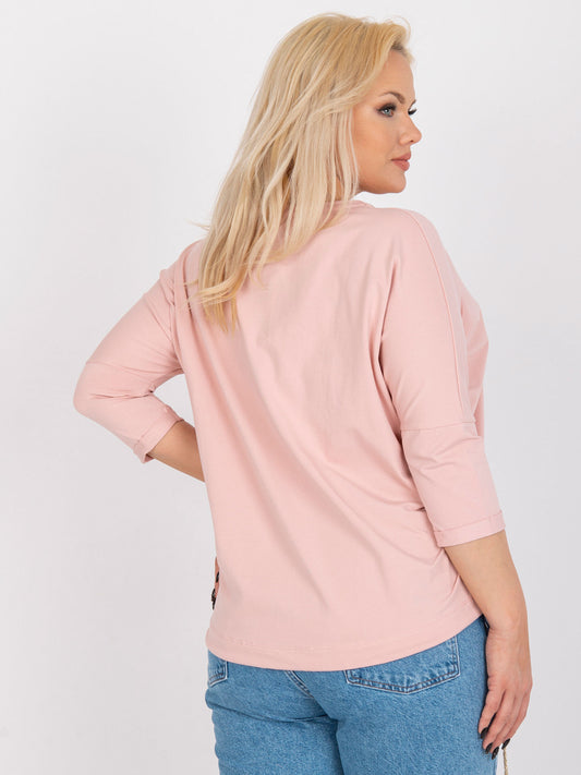 Brudnoróżowa bawełniana bluzka plus size z okrągłym dekoltem