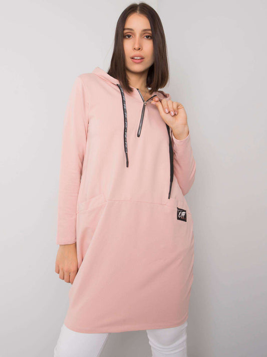 Brudnoróżowa damska tunika plus size z kieszeniami