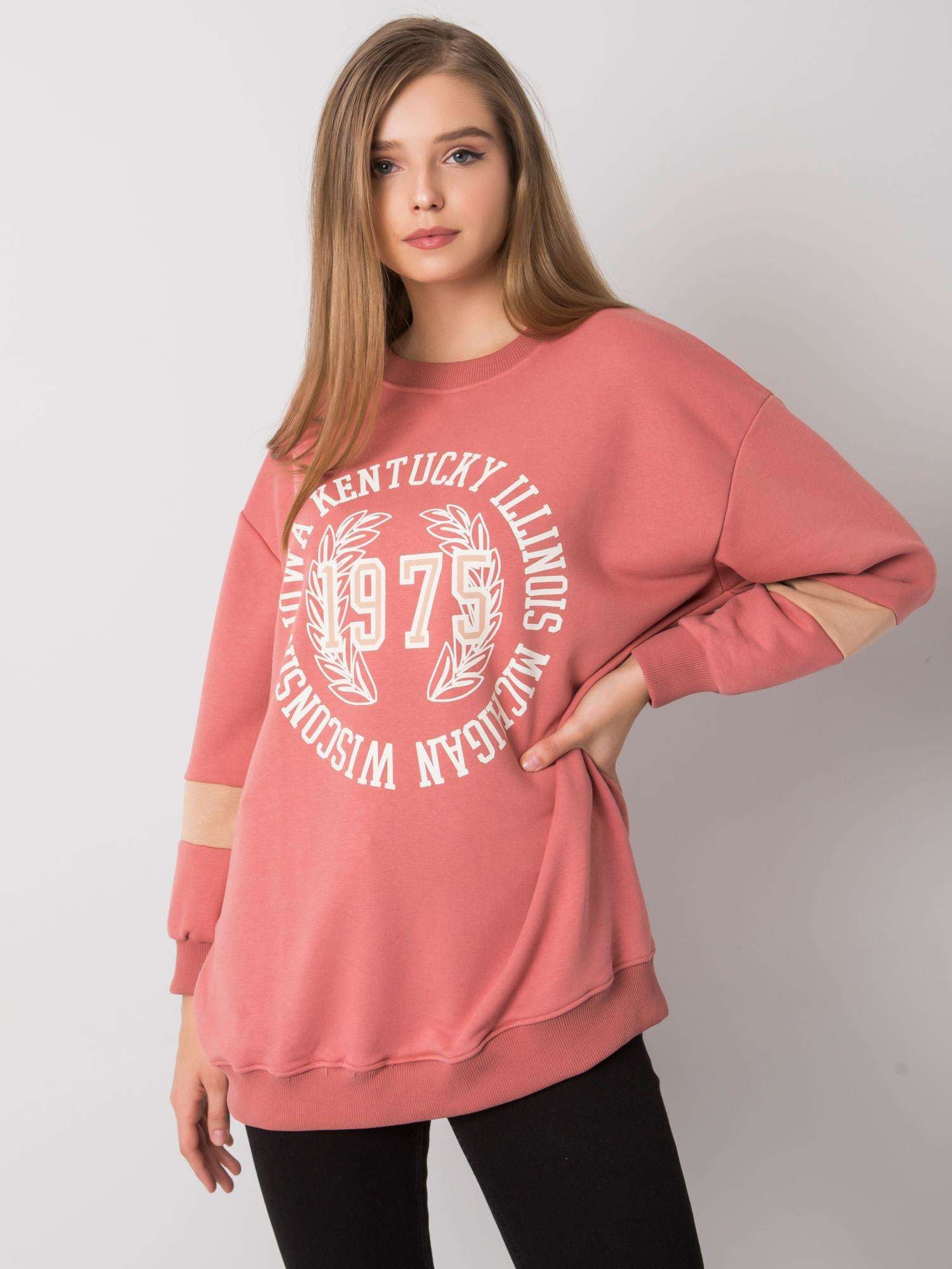 Brudnoróżowa bawełniana bluza oversize z nadrukiem