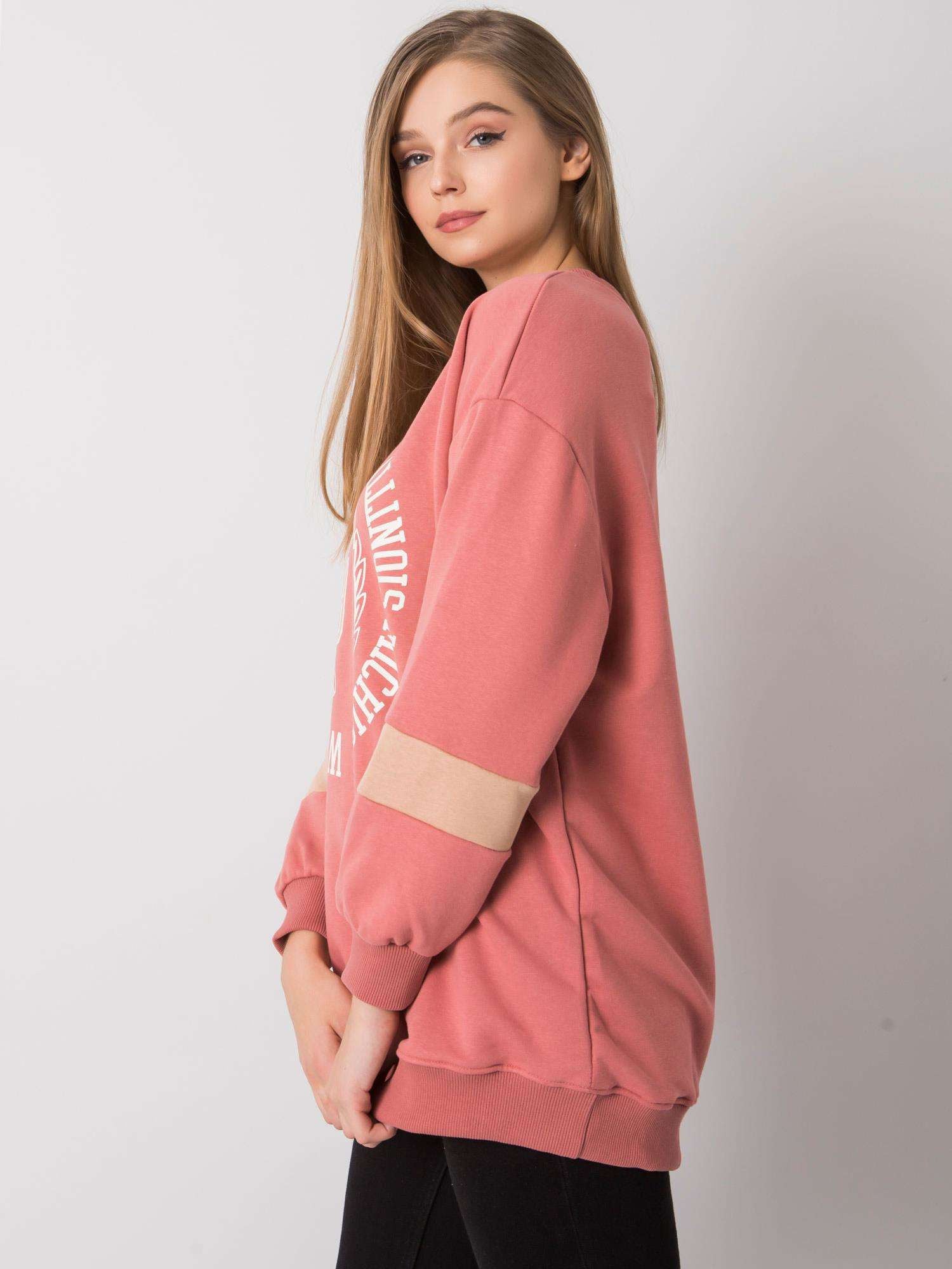 Brudnoróżowa bawełniana bluza oversize z nadrukiem