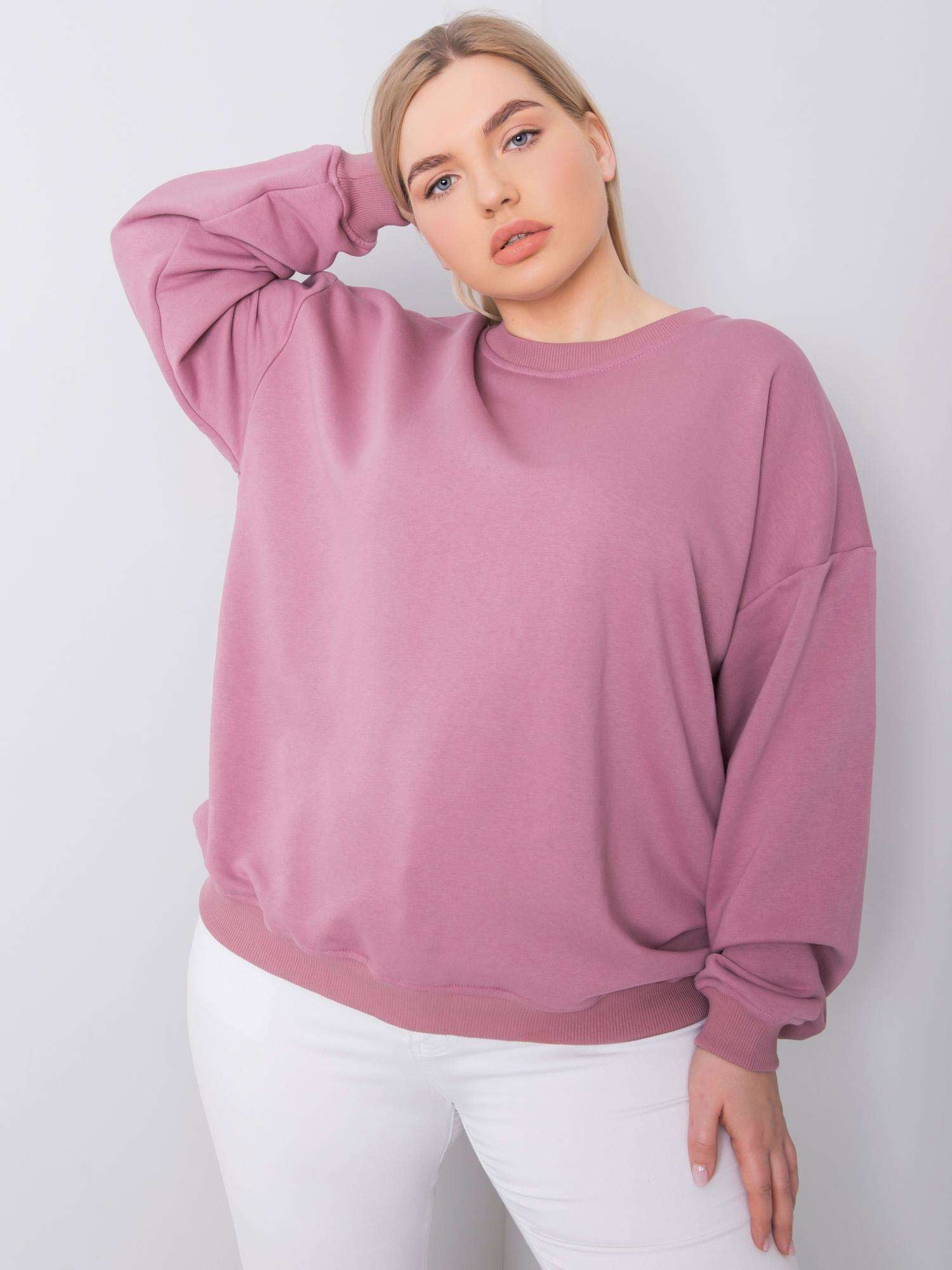 Brudnoróżowa bluza plus size bez kaptura