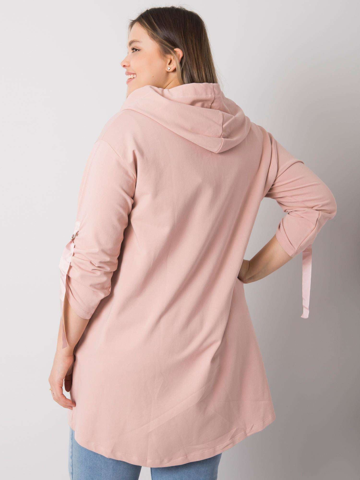 Brudnoróżowa bluza plus size z kapturem i aplikacjami