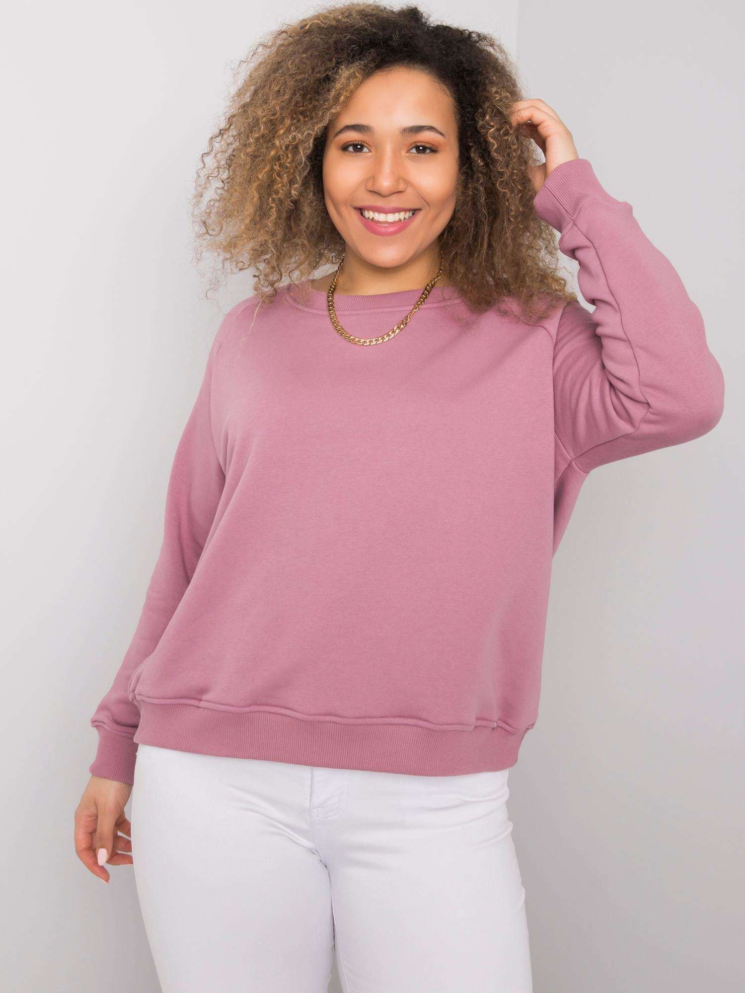 Brudnoróżowa bluza plus size bez kaptura