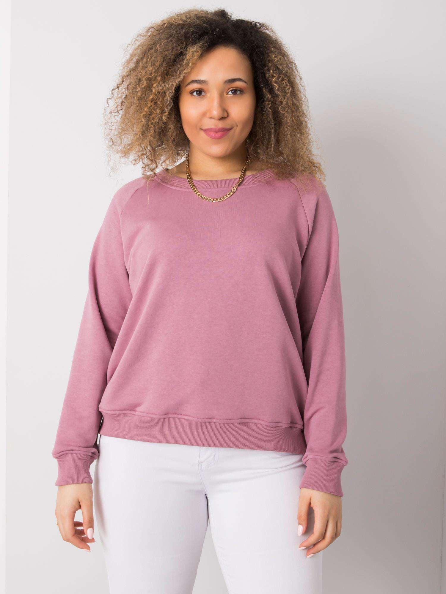 Brudnoróżowa bluza plus size bez kaptura