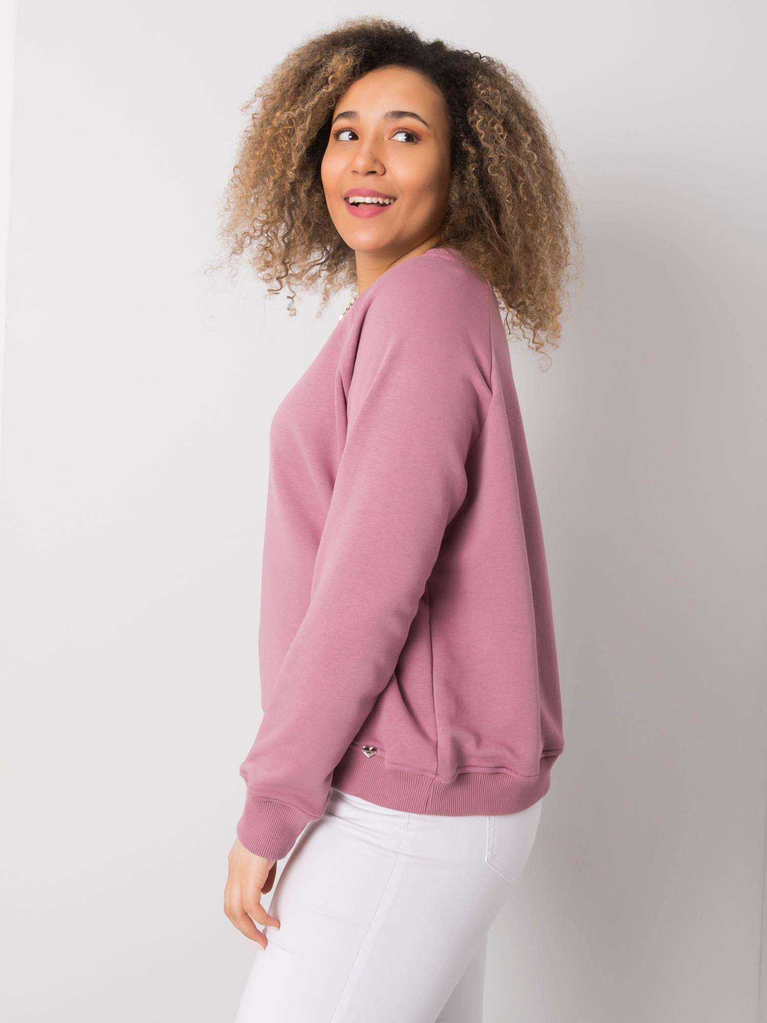 Brudnoróżowa bluza plus size bez kaptura