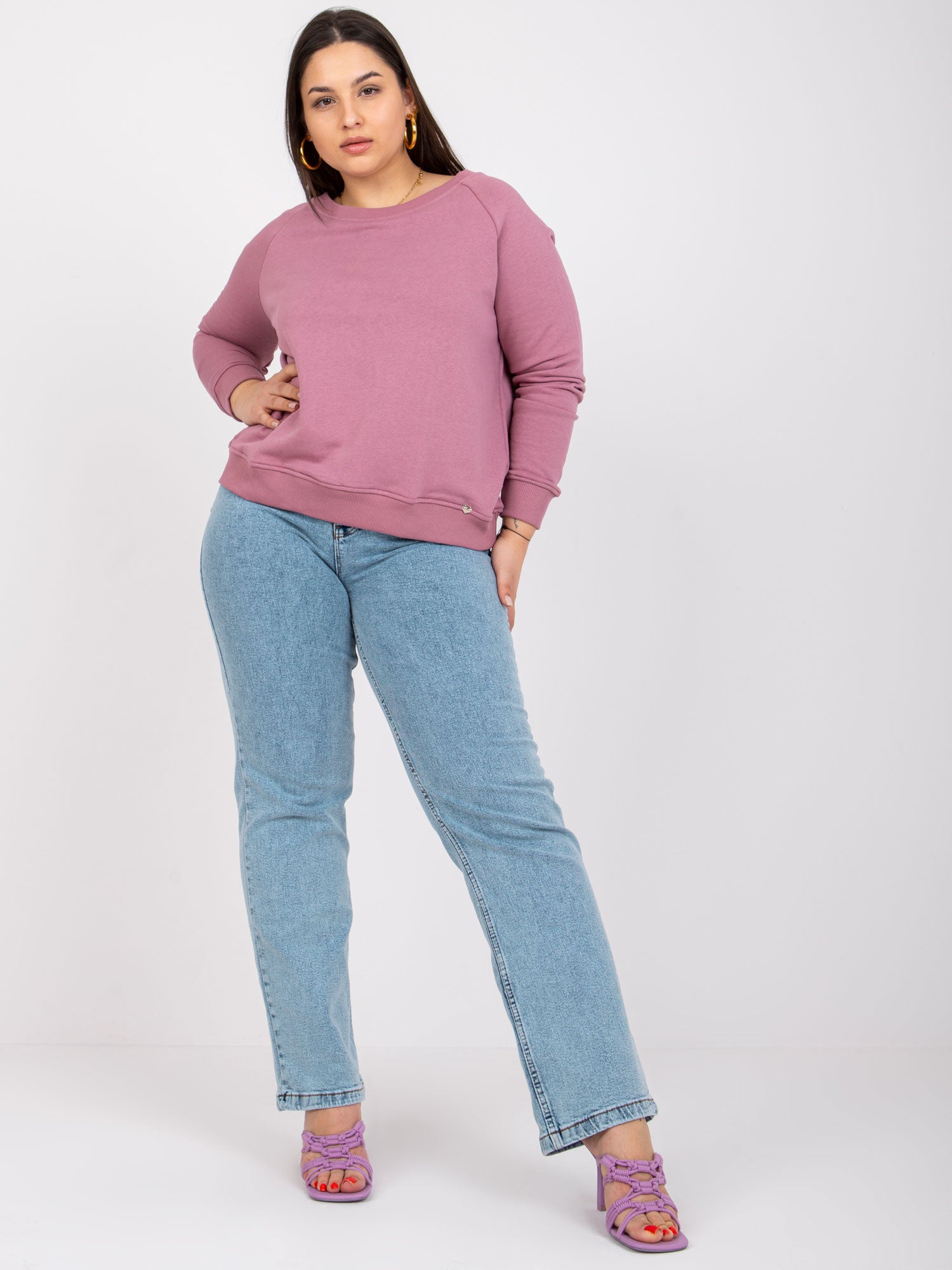 Brudnoróżowa bluza plus size bez kaptura