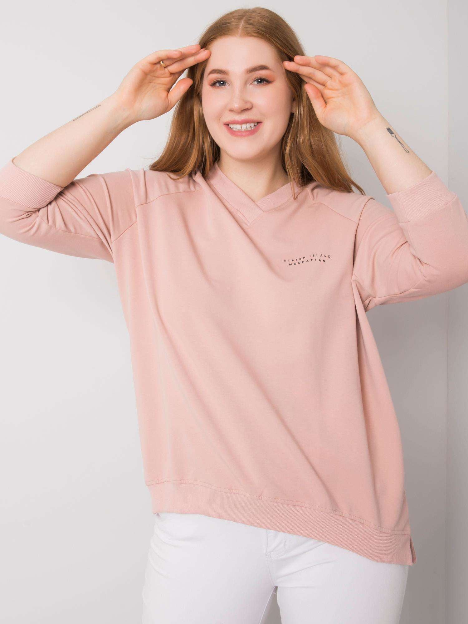 Brudnoróżowa bluza plus size z dekoltem V