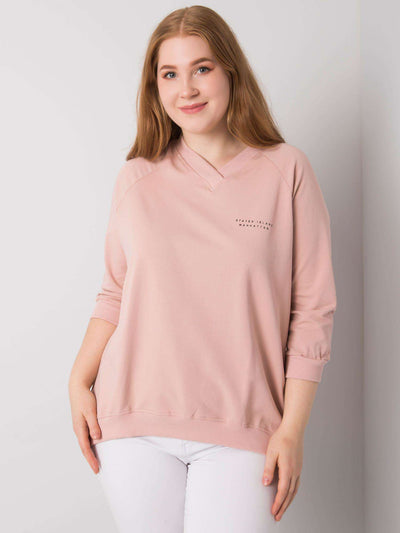 Brudnoróżowa bluza plus size z dekoltem V