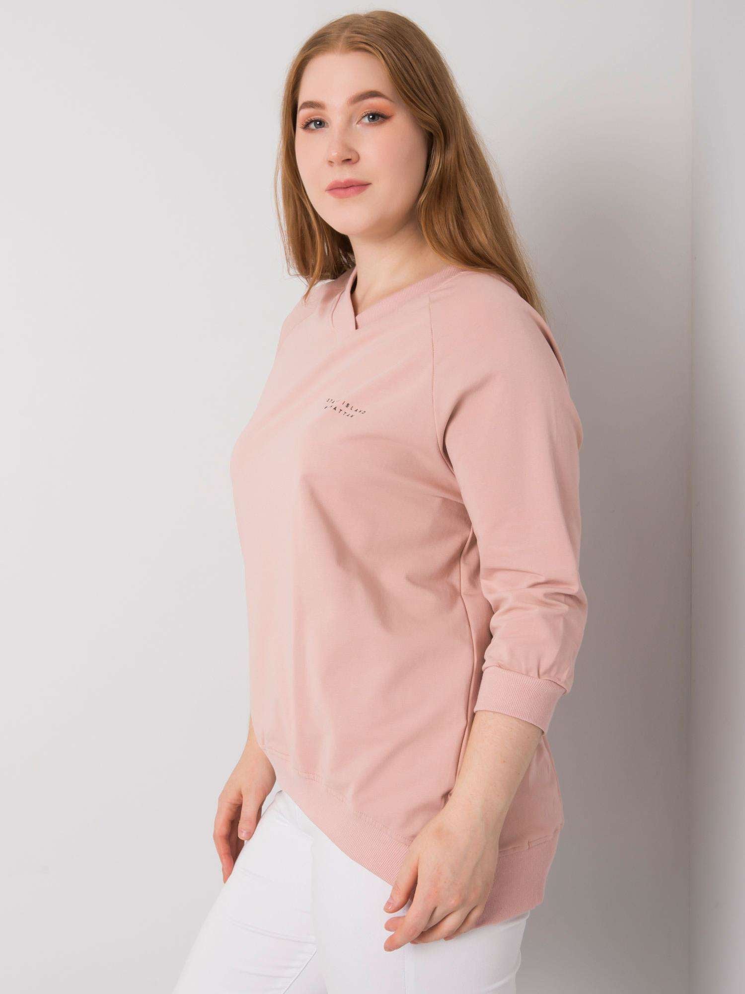 Brudnoróżowa bluza plus size z dekoltem V