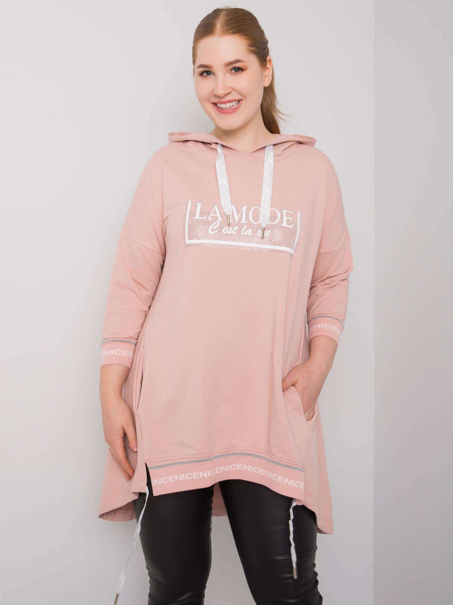 Brudnoróżowa bluza damska plus size z kieszenią