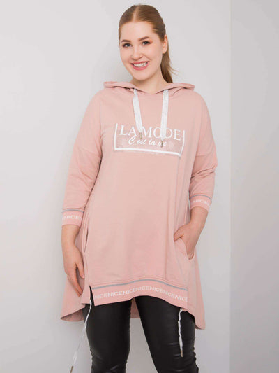 Brudnoróżowa bluza damska plus size z kieszenią