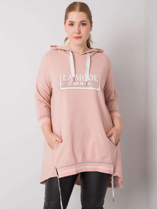 Brudnoróżowa bluza damska plus size z kieszenią