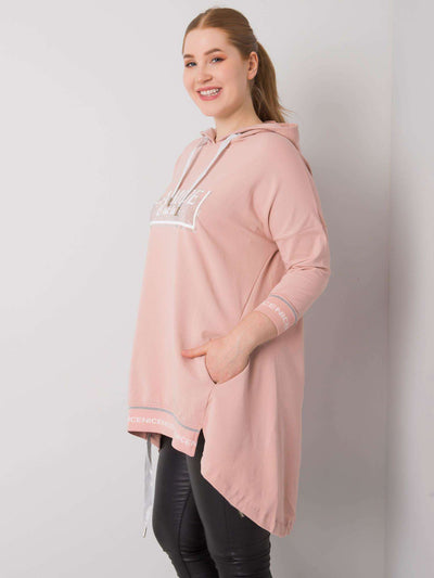 Brudnoróżowa bluza damska plus size z kieszenią