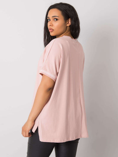 Brudnoróżowa damska bluzka plus size z aplikacją