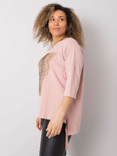 Damska bluzka plus size z aplikacją brudnoróżowa