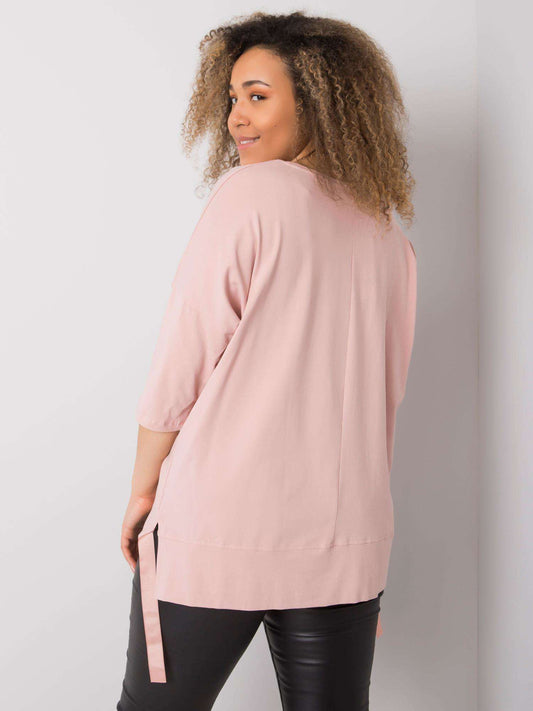Damska bluzka plus size z aplikacją brudnoróżowa