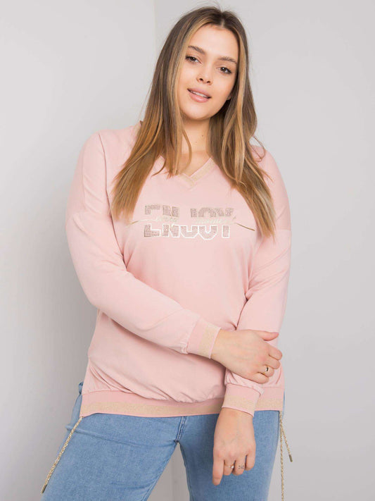 Brudnoróżowa bluzka plus size z napisami