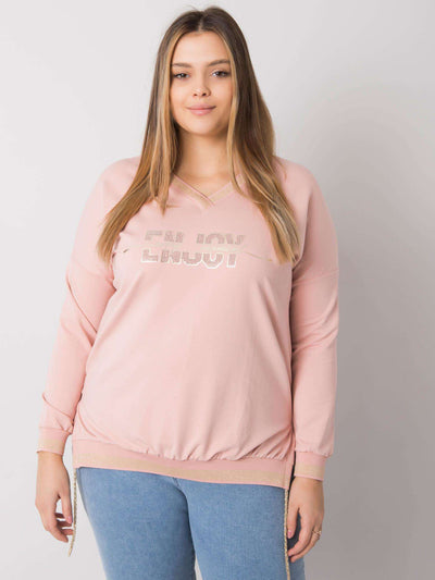 Brudnoróżowa bluzka plus size z napisami