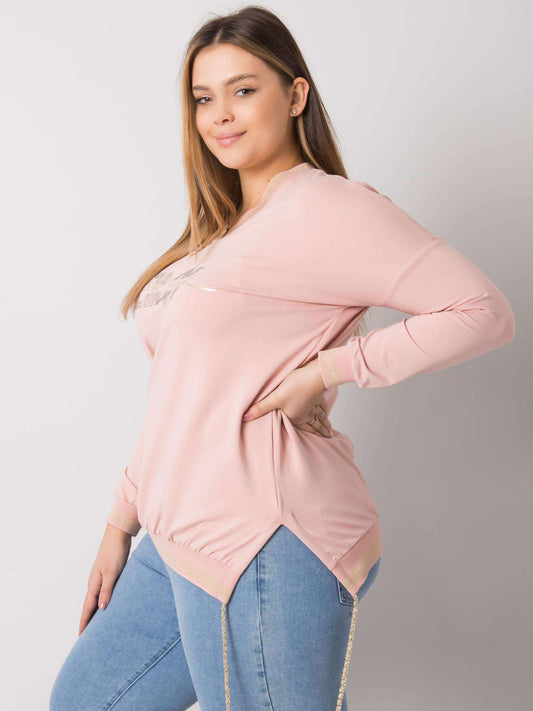 Brudnoróżowa bluzka plus size z napisami