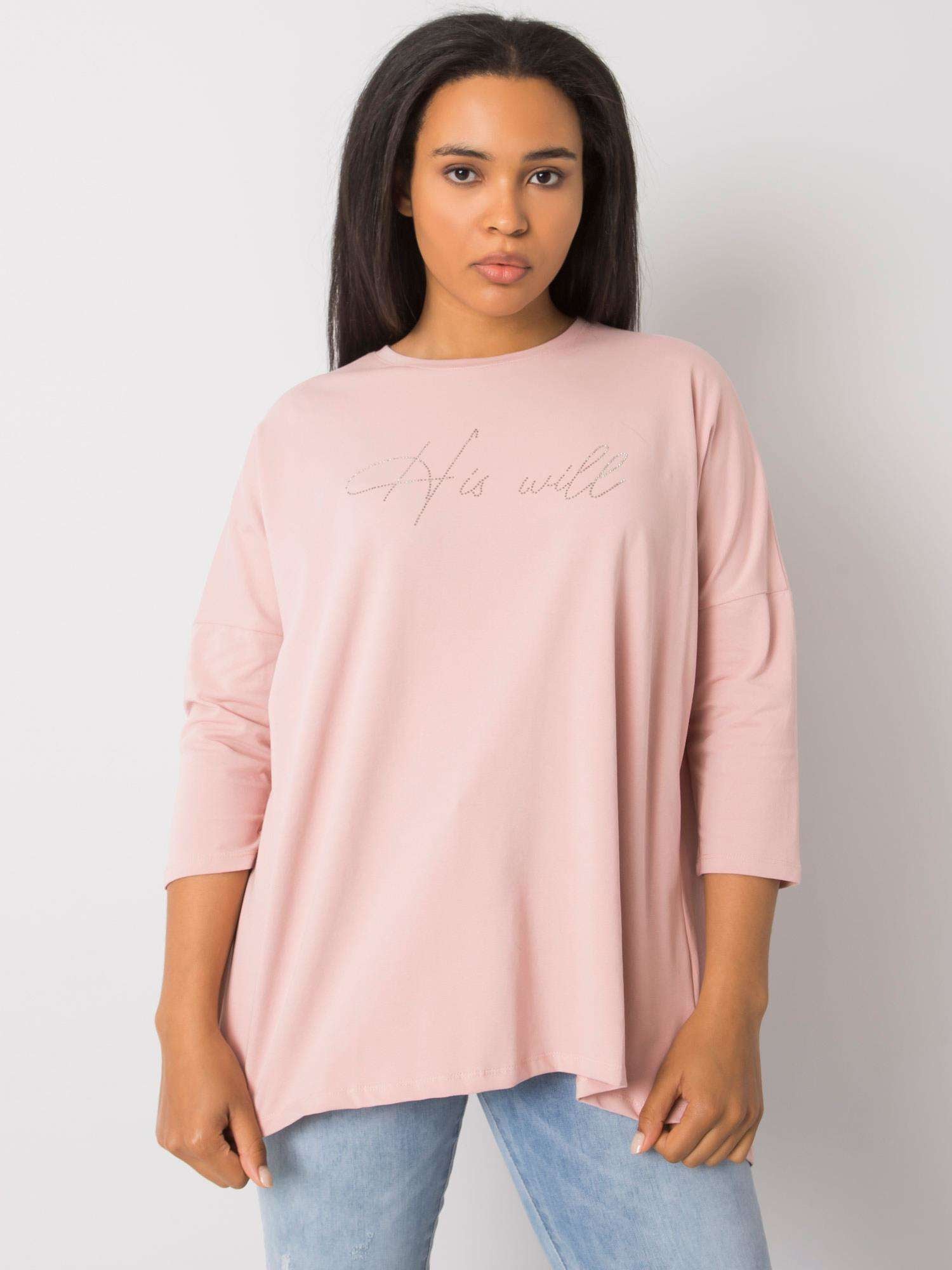 Brudnoróżowa bluzka plus size z rozcięciem z tyłu