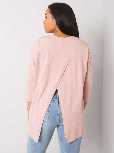 Brudnoróżowa bluzka plus size z rozcięciem z tyłu