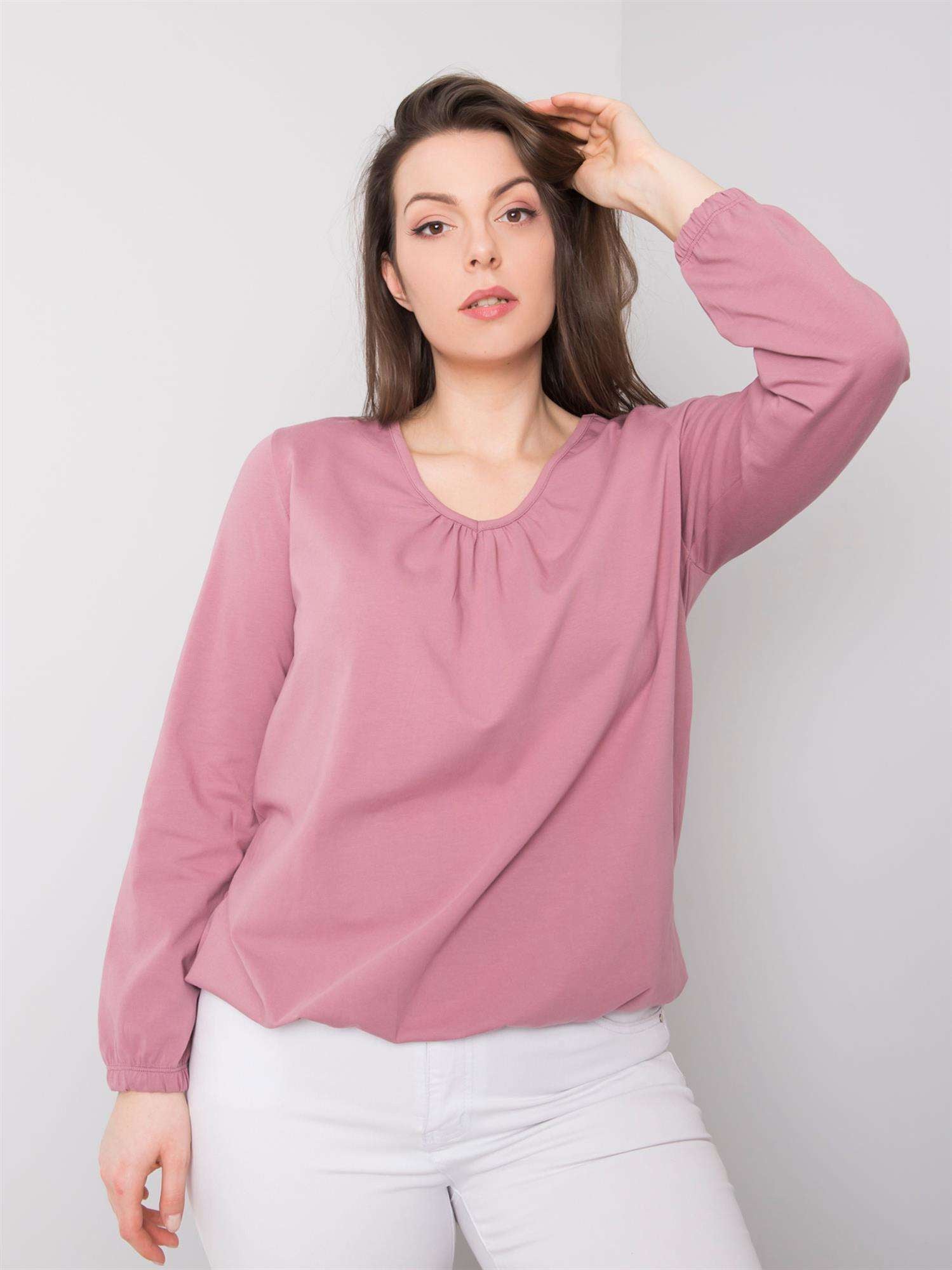 Brudnoróżowa bluzka plus size z bawełny