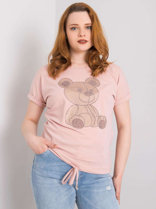 Brudnoróżowa bluzka plus size z troczkami