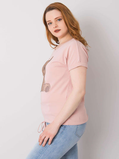 Brudnoróżowa bluzka plus size z troczkami