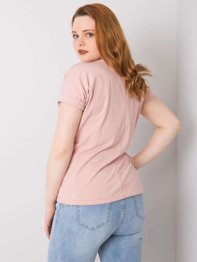 Brudnoróżowa bluzka plus size z troczkami