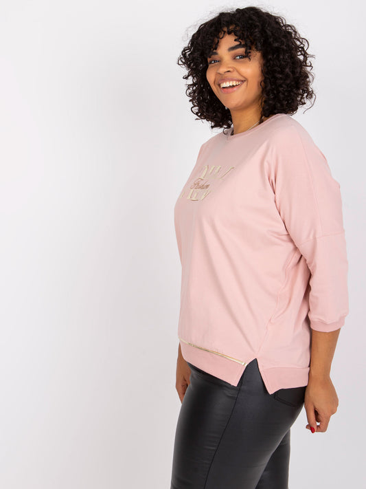 Brudnoróżowa bluzka plus size z printem