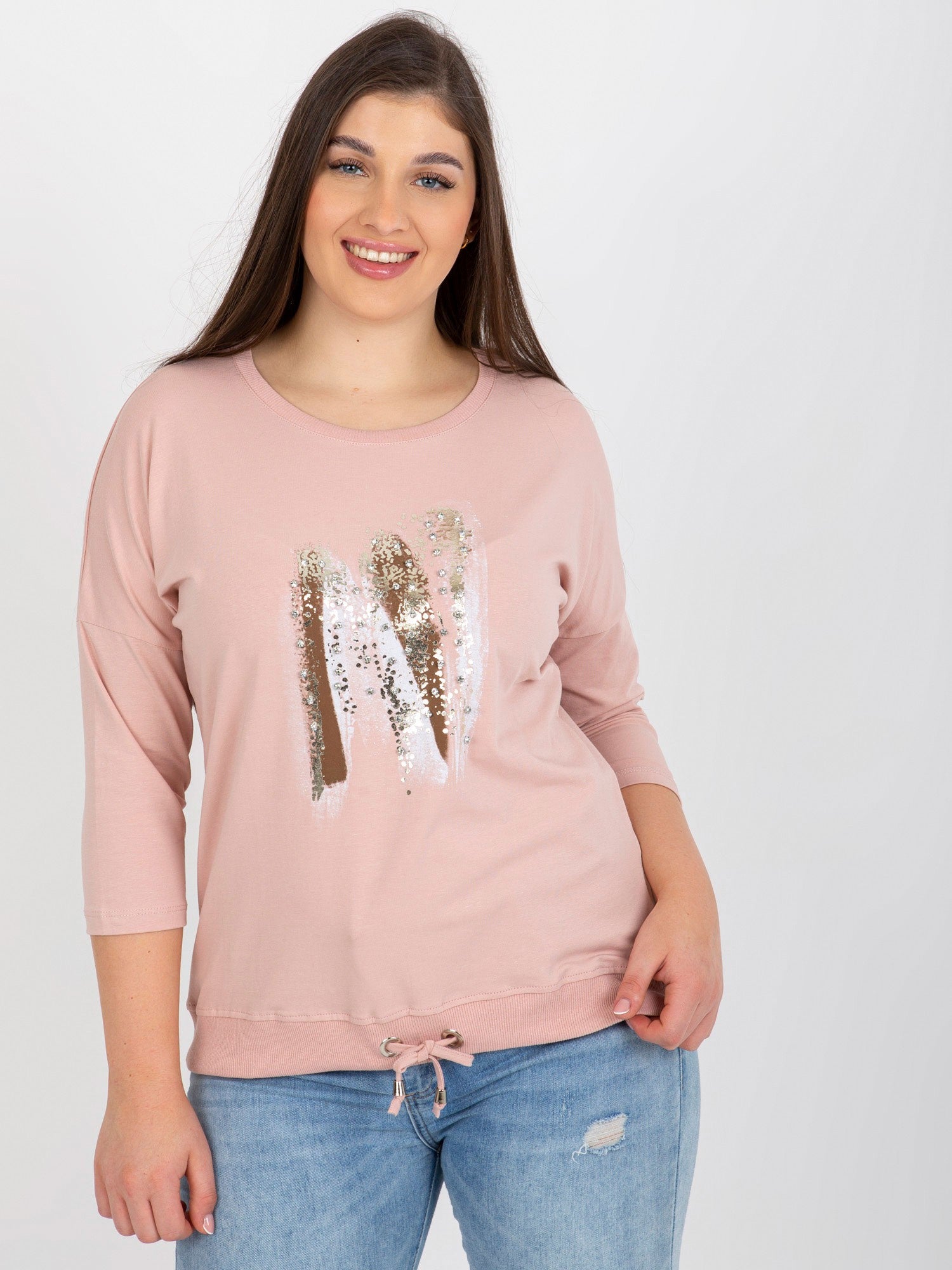 Brudnoróżowa bluzka plus size z nadrukiem