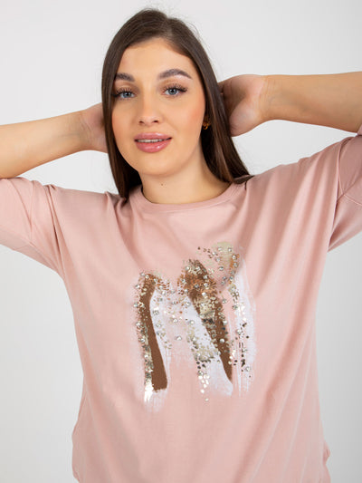 Brudnoróżowa bluzka plus size z nadrukiem