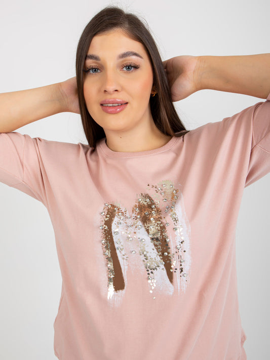 Brudnoróżowa bluzka plus size z nadrukiem