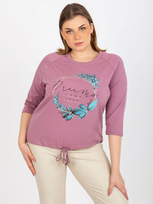 Brudnoróżowa bluzka plus size z aplikacją z dżetów