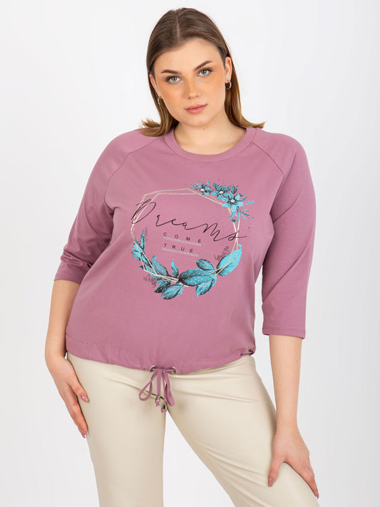 Brudnoróżowa bluzka plus size z aplikacją z dżetów