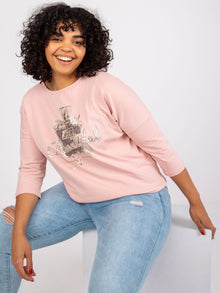Brudnoróżowa bawełniana bluzka plus size z printem
