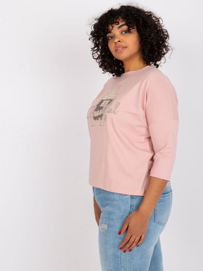 Brudnoróżowa bawełniana bluzka plus size z printem