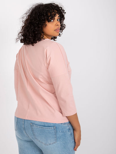 Brudnoróżowa bawełniana bluzka plus size z printem