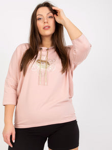 Brudnoróżowa codzienna bluzka plus size z aplikacją