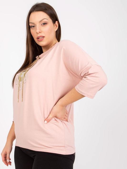 Brudnoróżowa codzienna bluzka plus size z aplikacją