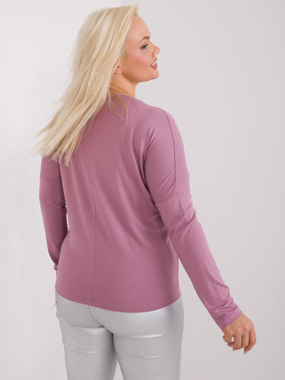 Brudnoróżowa gładka bluzka plus size z dekoltem