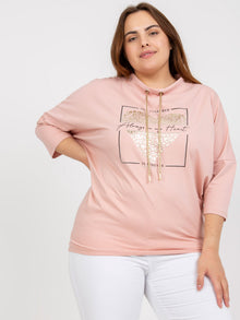 Brudnoróżowa codzienna bluzka plus size z dżetami