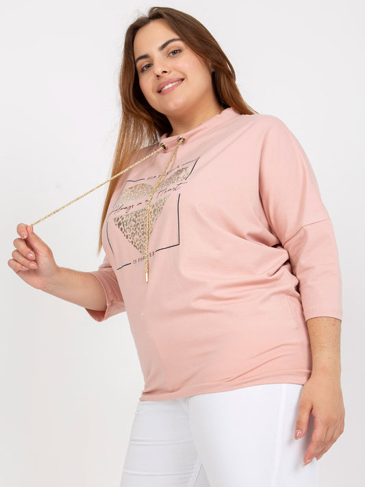 Brudnoróżowa codzienna bluzka plus size z dżetami
