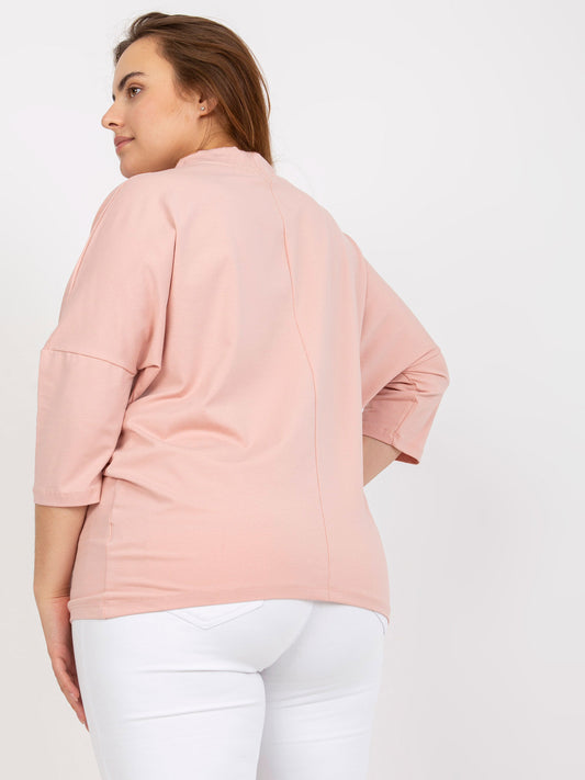 Brudnoróżowa codzienna bluzka plus size z dżetami