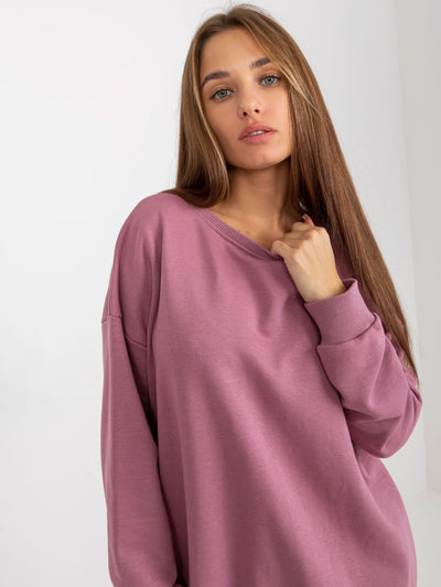 Brudnoróżowa długa bluza basic z okrągłym dekoltem