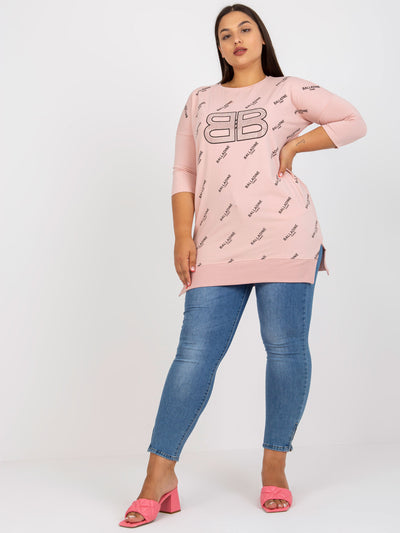 Brudnoróżowa długa bluzka plus size z nadrukiem