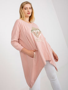 Brudnoróżowa długa bluzka plus size z nadrukiem