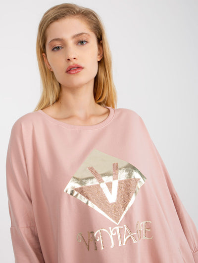Brudnoróżowa długa bluzka plus size z nadrukiem