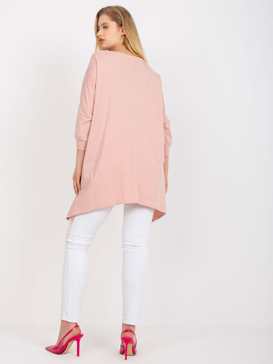 Brudnoróżowa długa bluzka plus size z nadrukiem